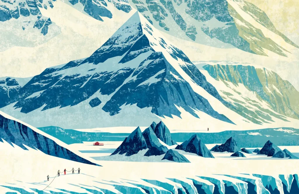 Illustrasjon: Tur over isbreen mot Galdhøpiggens topp.