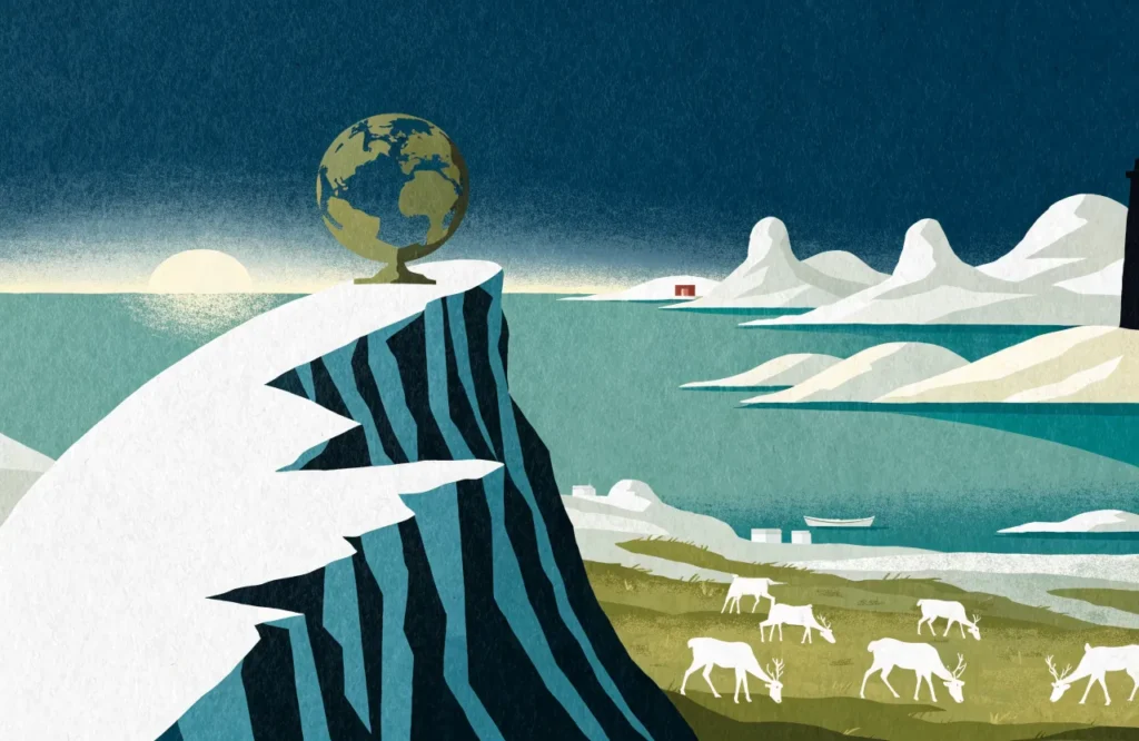 Illustrasjon: Midnattssol ved Nordkapp.